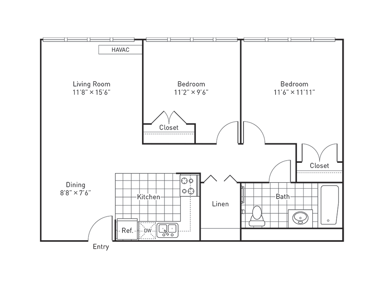 two bedroom one bath apartment 